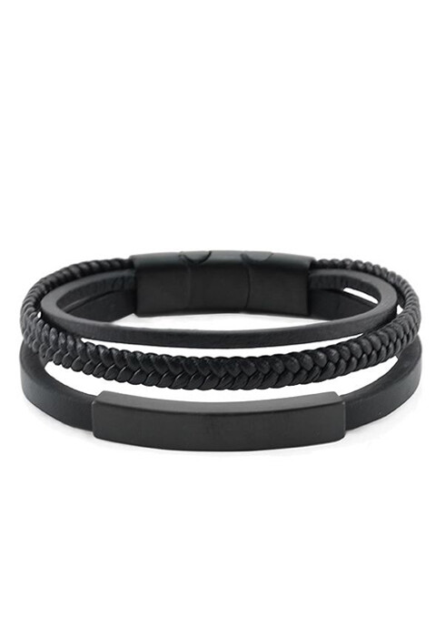 Multi Layer Black Leather Bracelets | Black leather bracelet, Leather  bracelet, Leather bangle