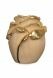 Rose cremation urn for ashes made of limewood with gold-colored accents