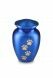 pet urn for ashes matte blue with gold-colored paw prints in various sizes