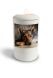 Handmade satin white dog urn with image, personalizable