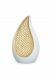 Teardrop cremation urn for ashes made of limewood - white and gold-colored
