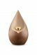 Teardrop cremation urn for ashes with gold-colored heart made of double-stained limewood