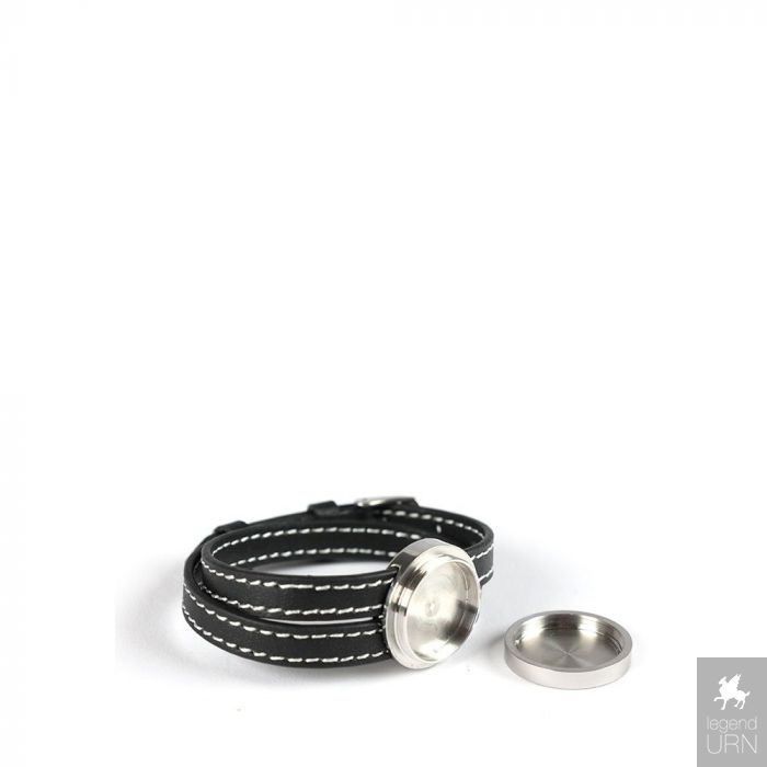 Leather bracelet with concealed ash chamber, close at hand