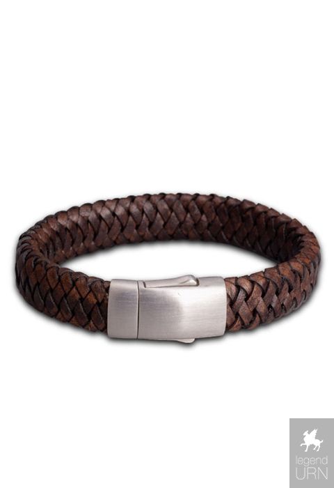 Ash holder braided leather bracelet 'Embrace' dark brown