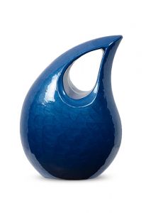 Blue teardrop cremation urn for ashes