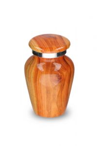 Small aluminium cremation urn for ashes 'Elegance' wood grain