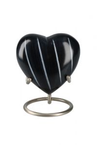 Heart shaped mini urn 'Elegance' black with stripes (stand included)