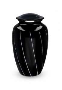 Aluminium cremation urn for ashes 'Elegance' black with white stripes