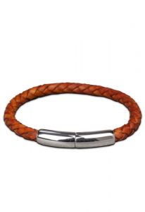 Ash holder braided leather bracelet 'Embrace' brown