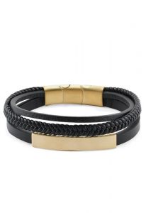Leather bracelet black with bronze colored cremation ash holder
