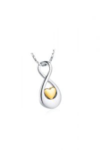 Stainless steel ashes pendant 'Infinity' with gold colored heart