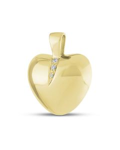 Ash jewel pendant 14 krt. yellow golden heart (with two chambers) and zirconia stones