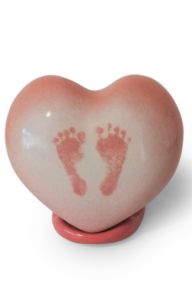 Handmade baby cremation urn heart with footprints