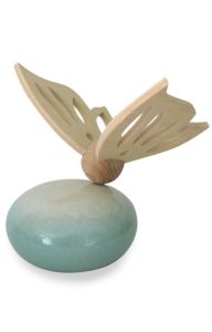 Green baby (premature) cremation urn with wooden butterfly