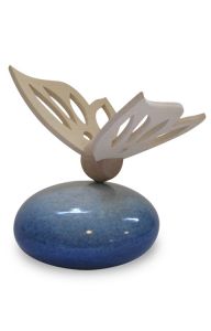 Blue baby (premature) cremation urn with wooden butterfly