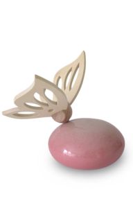 Pink baby (premature) cremation urn with wooden butterfly