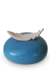 Handmade baby cremation urn 'Feather' blue