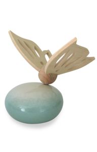 Handmade baby cremation urn with wooden butterfly soft green