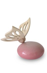 Handmade baby cremation urn with wooden butterfly pink