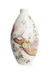 Hand painted urn 'Snowy Owls'