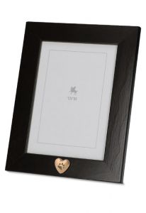 Dark brown photo frame urn with small golden pawprint heart for cremation ashes