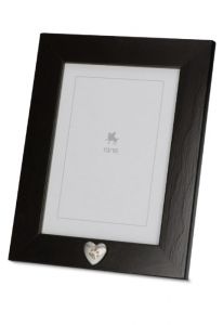 Dark brown photo frame urn with small silver pawprint heart for cremation ashes