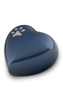 Blue pet urn 'Heart' with pawprint