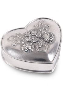 Pewter keepsake urn heart with flowers small