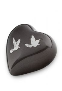 Heart shaped keepsake urn with birds | anthracite