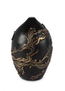 Bronze urn for ashes black with golden waves