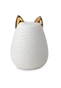 Cat urn for ashes with gold colored ears