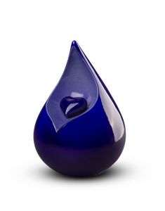 Teardrop shaped cremation ash urn 'Celest' blue