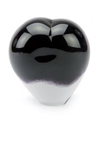 Heart shaped glass keepsake urn black-white