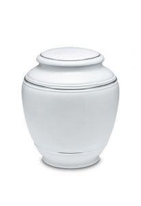 Mini cremation urn for ashes of porcelain 'Classica' | Matte white with double platinum-colored edges