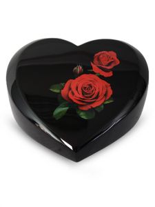 Heart urn for ashes with red roses