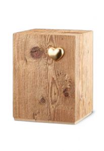 Urn for Ashes 'Silenzio' old wood with golden heart