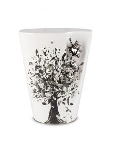 Ceramic cremation urn for ashes 'Tree of life' with silver coloured maple leaves
