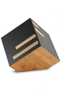 Modern bamboo and black MDF urn for ashes 'Icon'