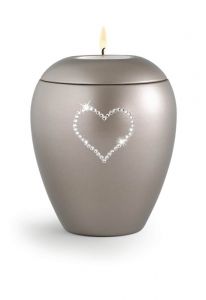 Pet urn with Swarovski heart and candle holder in several colours and sizes