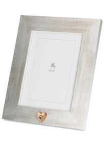 Photo frame urn with small golden pawprint heart for cremation ashes