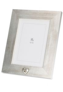 Photo frame urn with small silver pawprint heart for cremation ashes