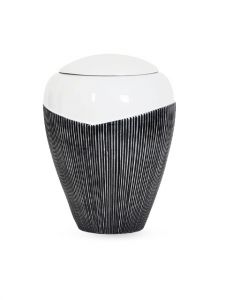 Fiberglass urn 'Striee' black and white