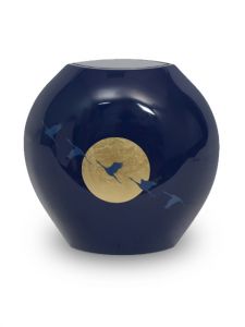 Blue cremation urn for ashes 'Zéphyre' with gold leaves