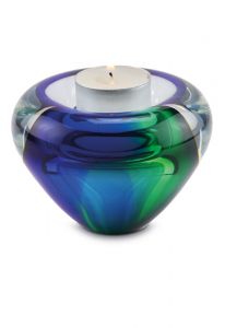Crystal glass candle holder keepsake urn green / blue