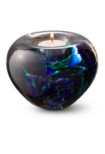 Crystal glass candle holder keepsake urn purple/green