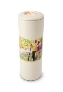 Cylinder cremation urn with image, personalizable