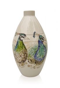 Hand-painted keepsake urn 'Peacocks'