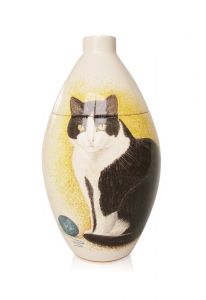 Hand painted urn cat black/white