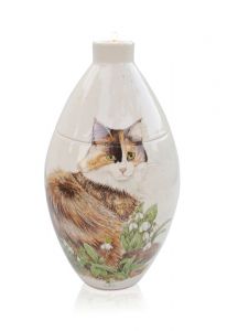 Hand painted urn Cat with snowdrops