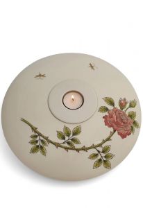 Hand painted bowl urn for ashes 'Rose branch' pink